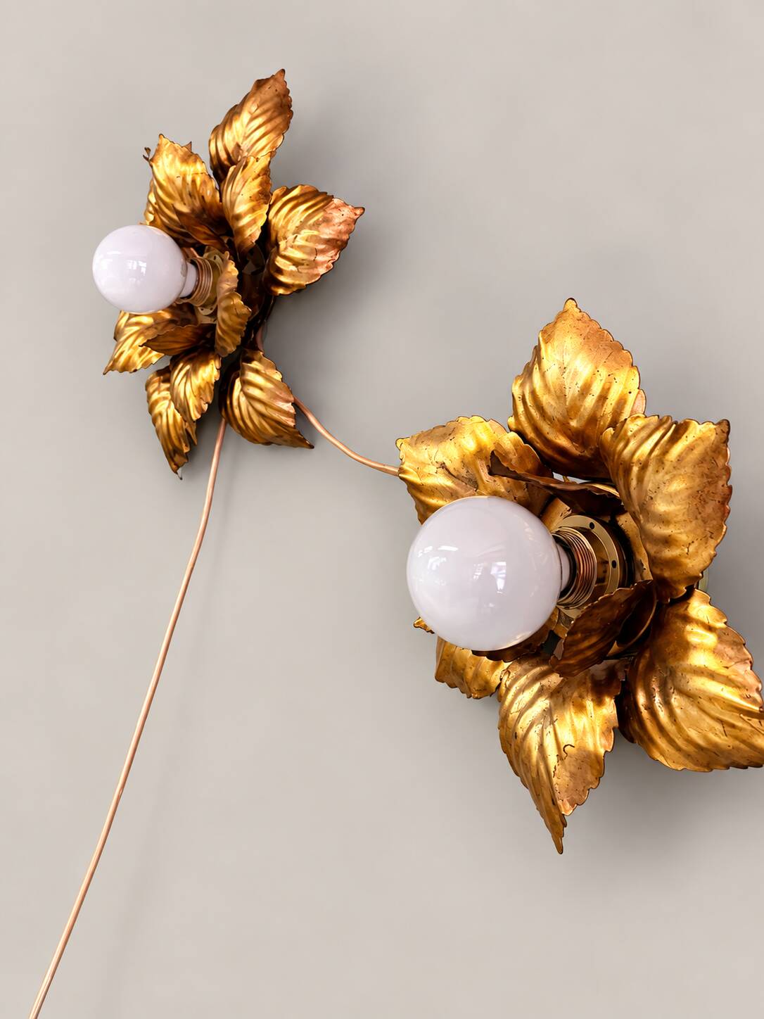 Pair of gold metal flower wall lights – 1960s/70s