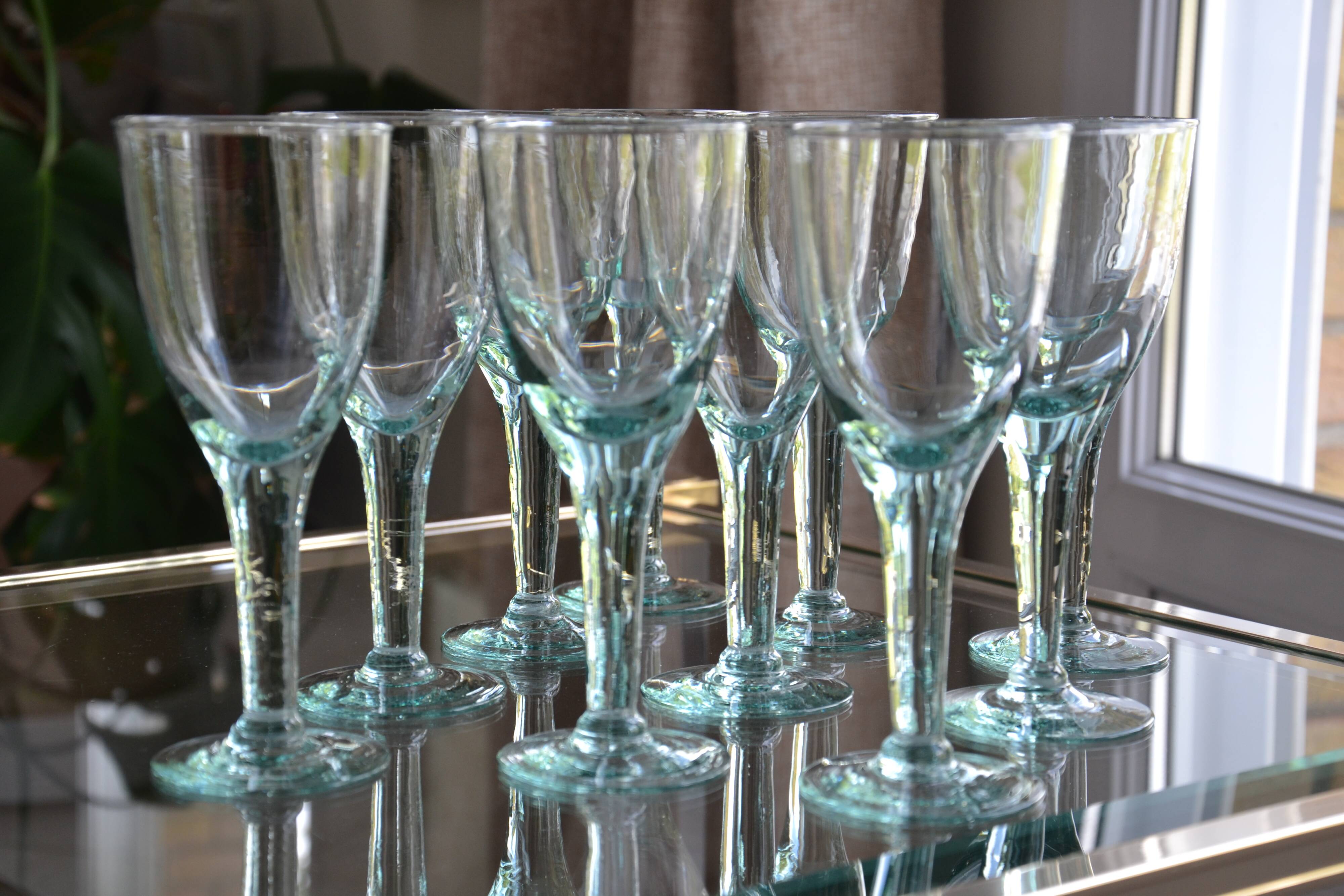 Set of hand-blown stemmed bubble glasses