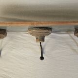 Antique teak coat rack with 3 wrought iron hooks