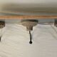 Antique teak coat rack with 3 wrought iron hooks