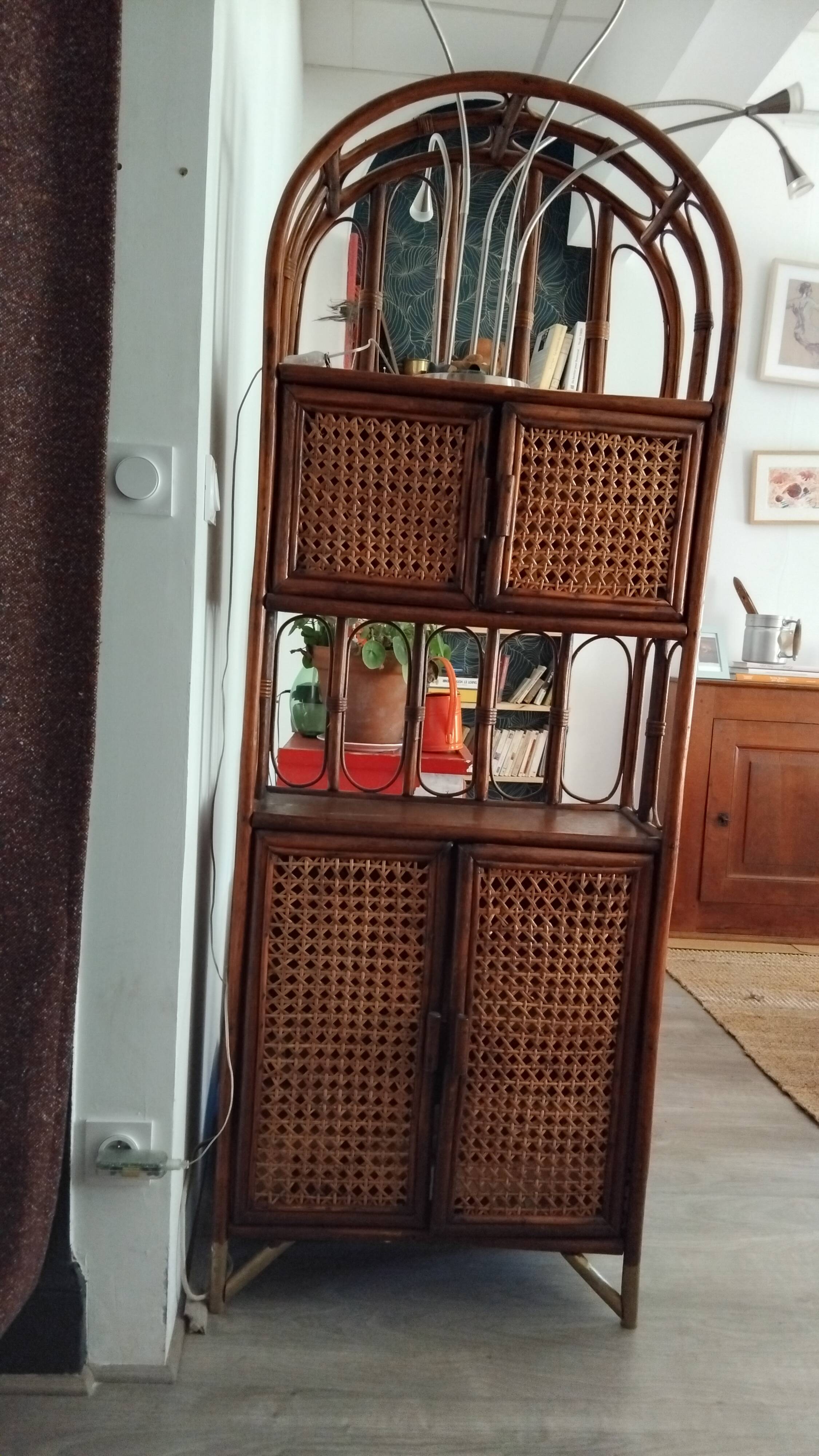 Woven rattan shelf