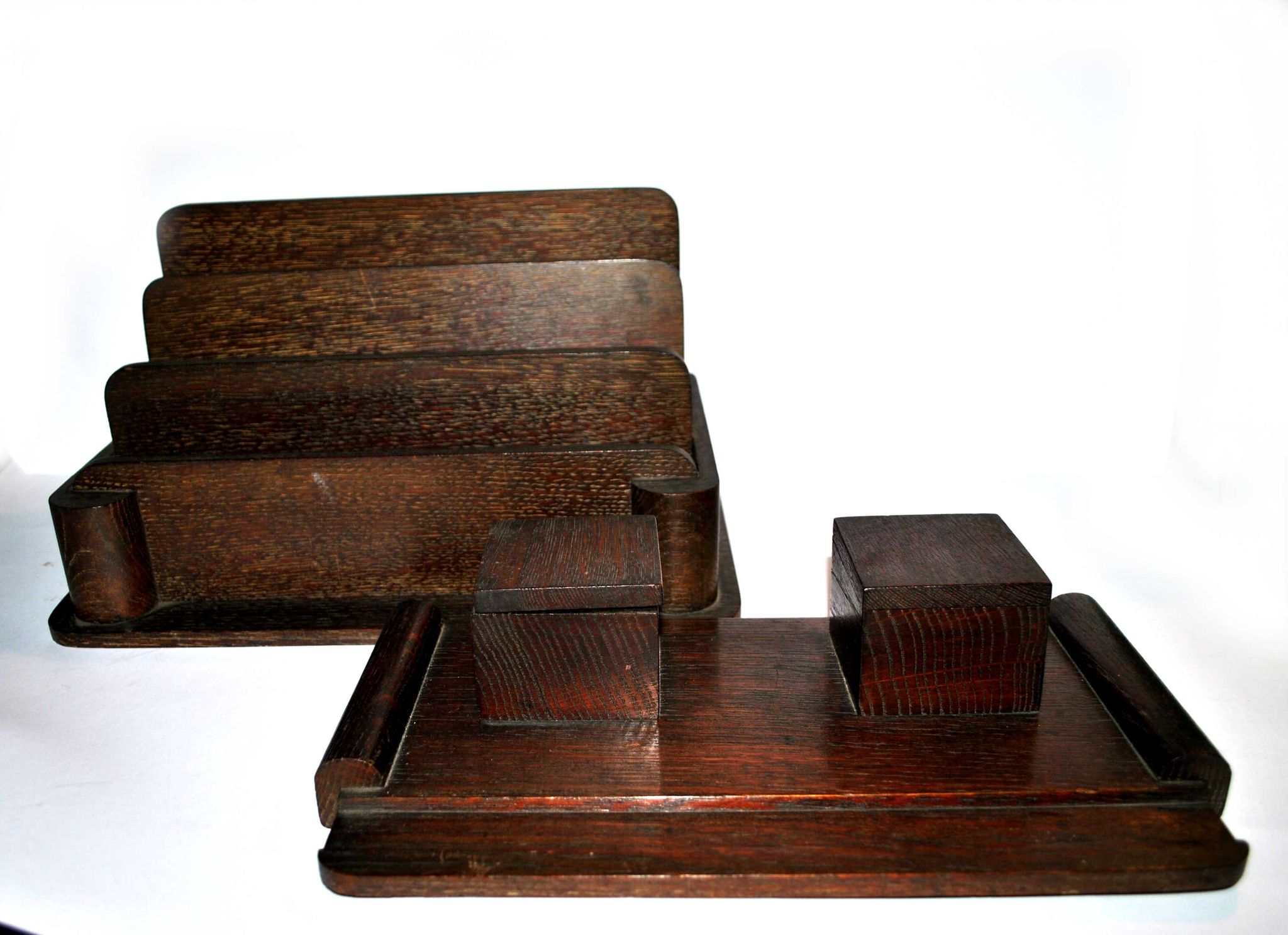 Office kit art deco inkwell and wooden letter holder macassar way 1930-1940