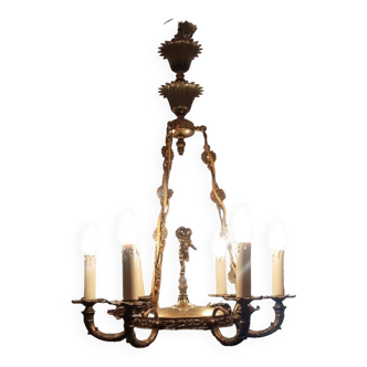 6-spoke bronze chandelier