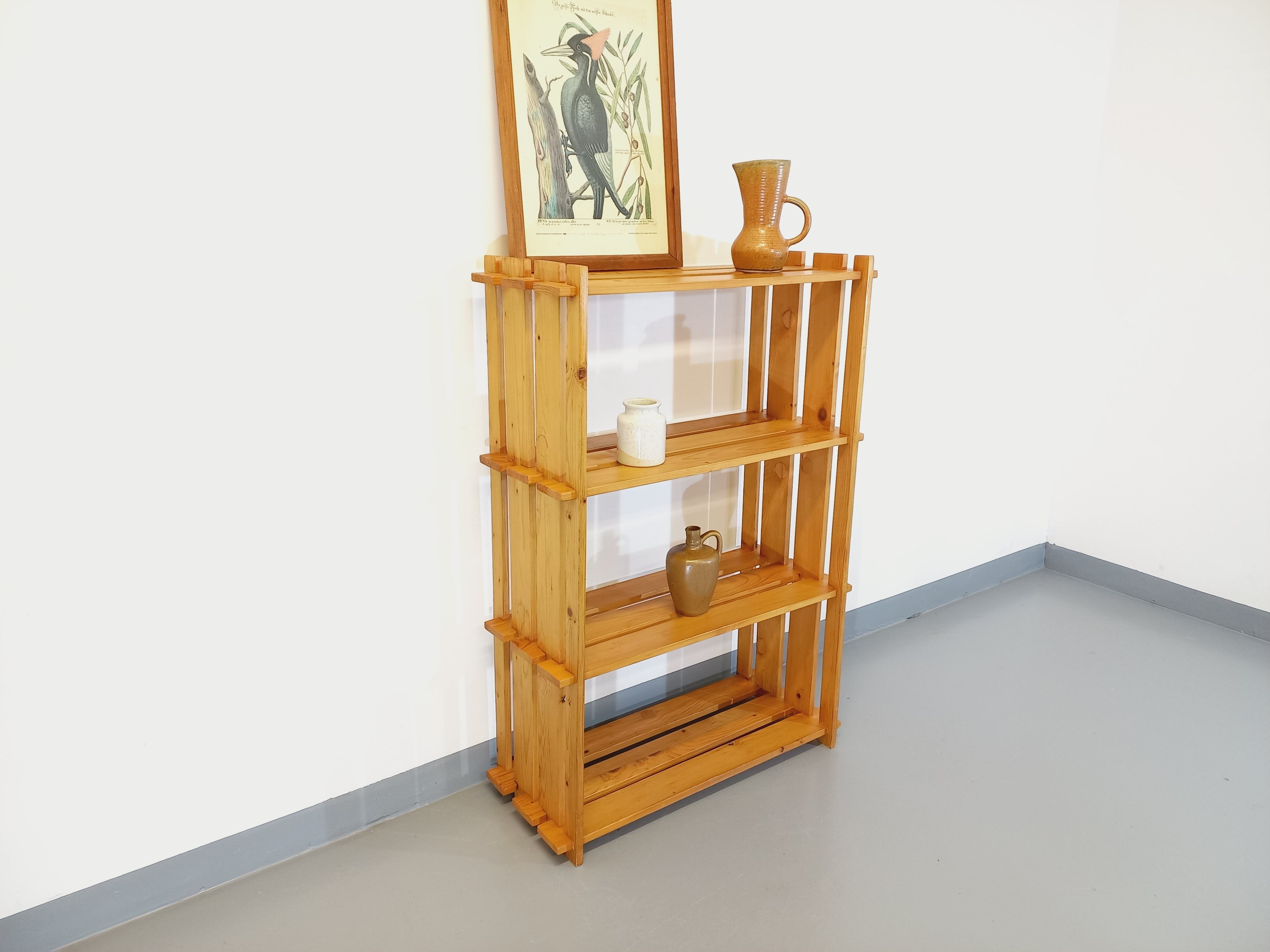 Bookcase vintage pine shelf from the 80s in the style of Maison Regain