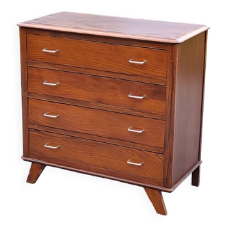 Vintage oak chest of drawers from the 50s with 4 drawers and compass feet