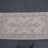 Old small wool carpet / oriental decoration sand blue / red 130x63cm