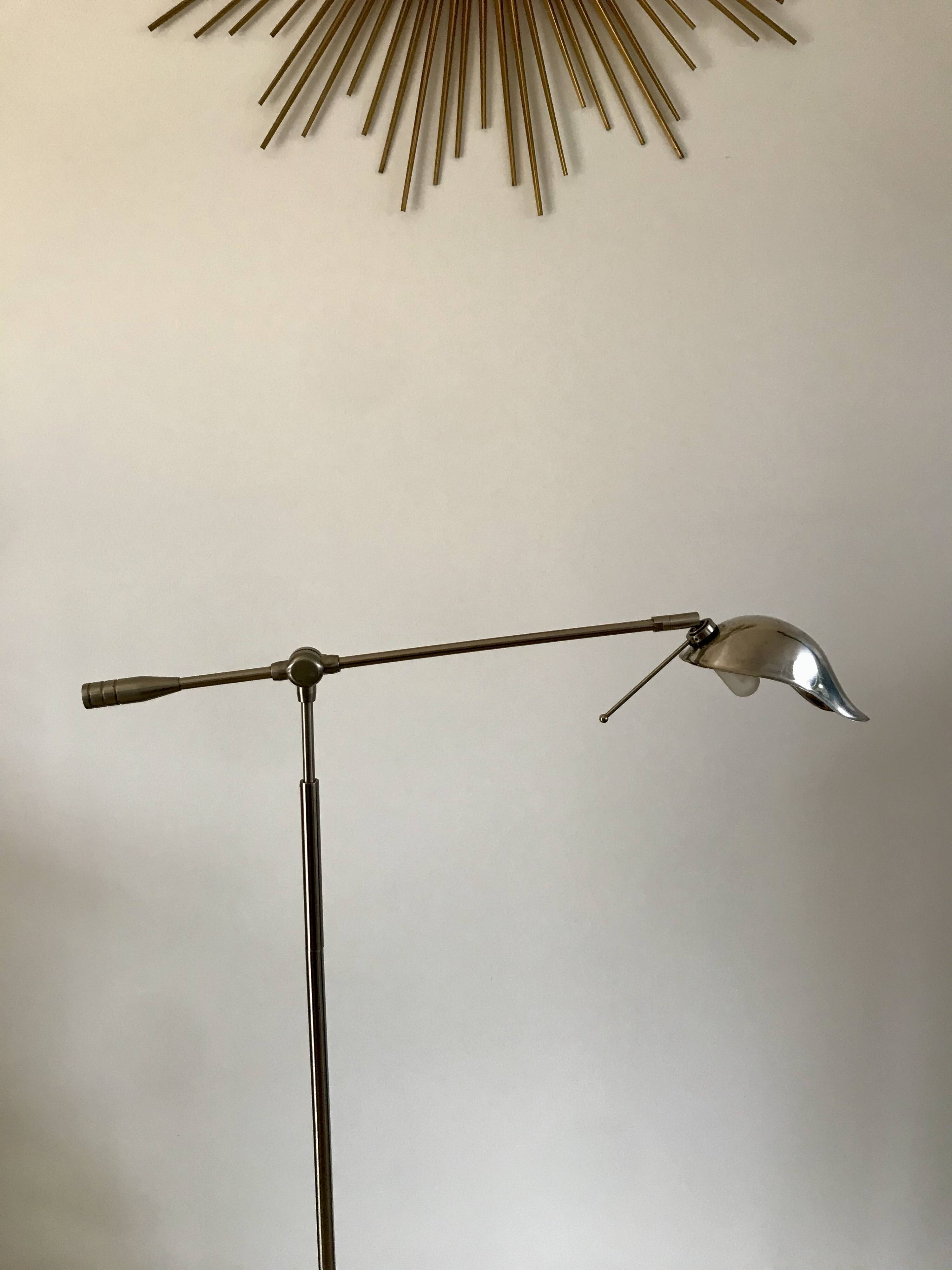 Pivoting brushed aluminum floor lamp from the 70s
