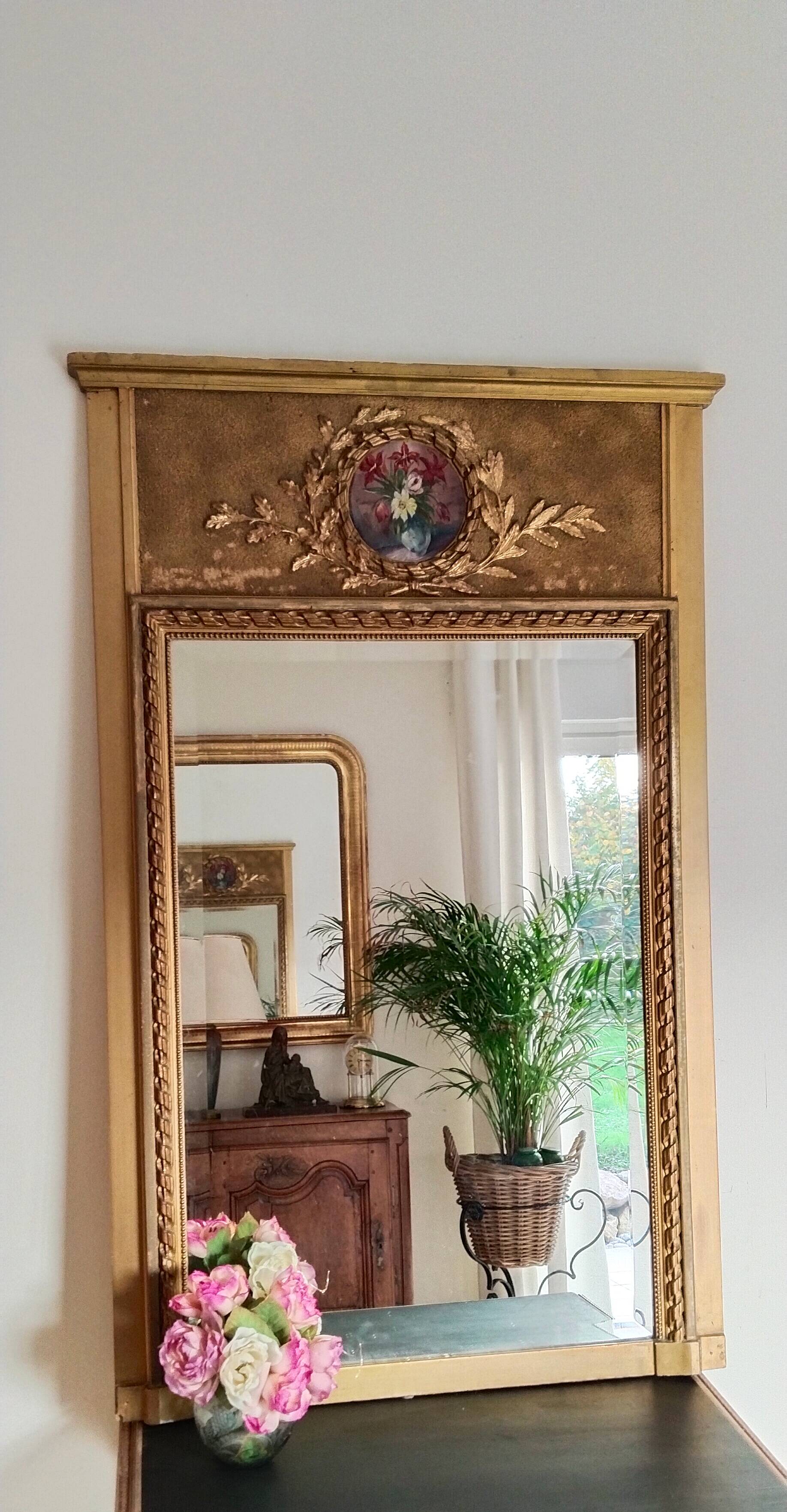 Miroir trumeau  de cheminée , doré , style Louis XVI , XIX ème , vintage, 125 x 80 cm