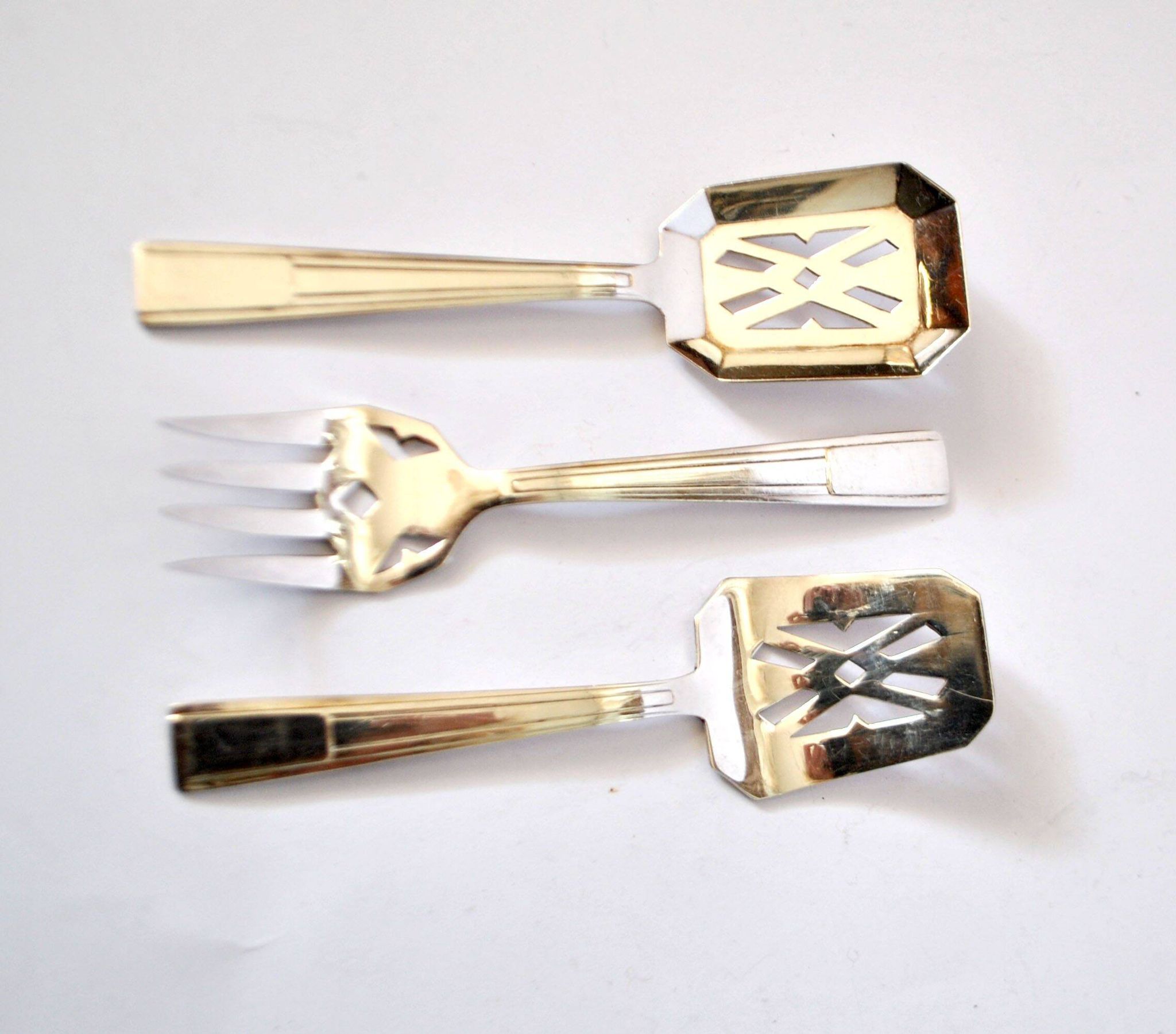 Lot de 3 couverts à mignardise dessert en argenterie moderniste 1950 RENEKA