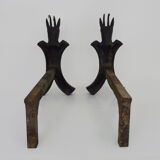 Pair of zoomorphic cast iron chimney pegs representing Isards. 50s
