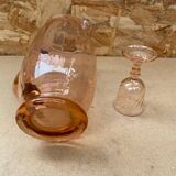 Antique Pink Blown Glass Pitcher Set + 6 Vintage Liqueur Glasses