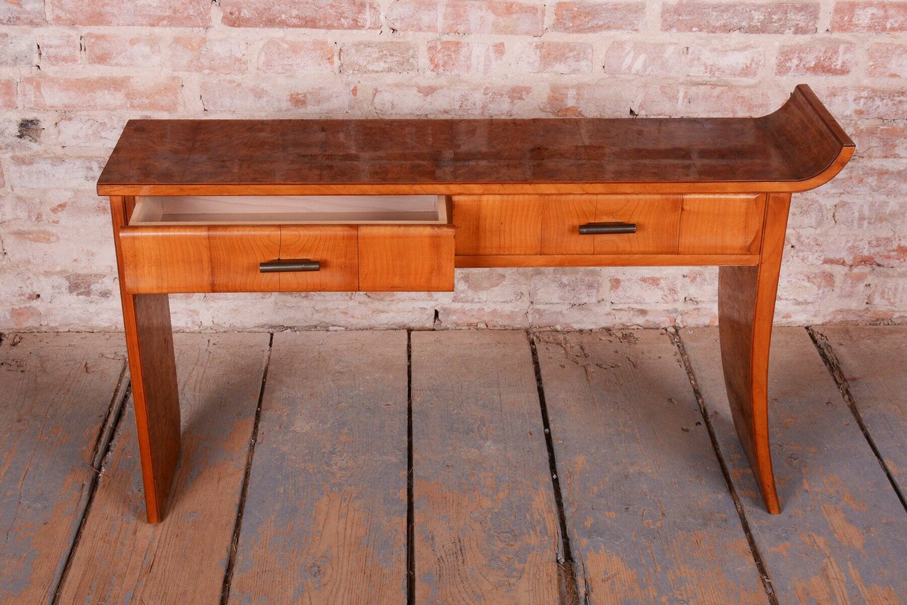 Console Tables in Walnut and Cherry, Czech, 1920s, Set of 2