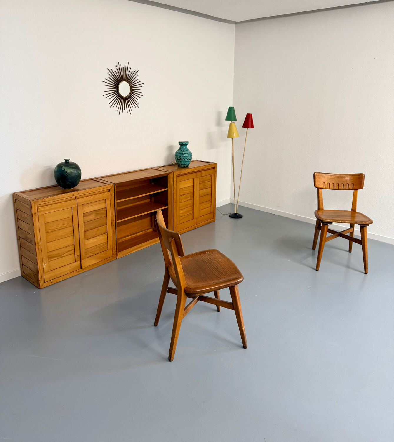 Modular sideboard Ateliers Chauvin solid wood design 70s