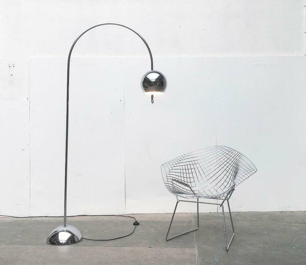 Chrome metal arc floor lamp Space Age mid-century by Cosack, 1960s