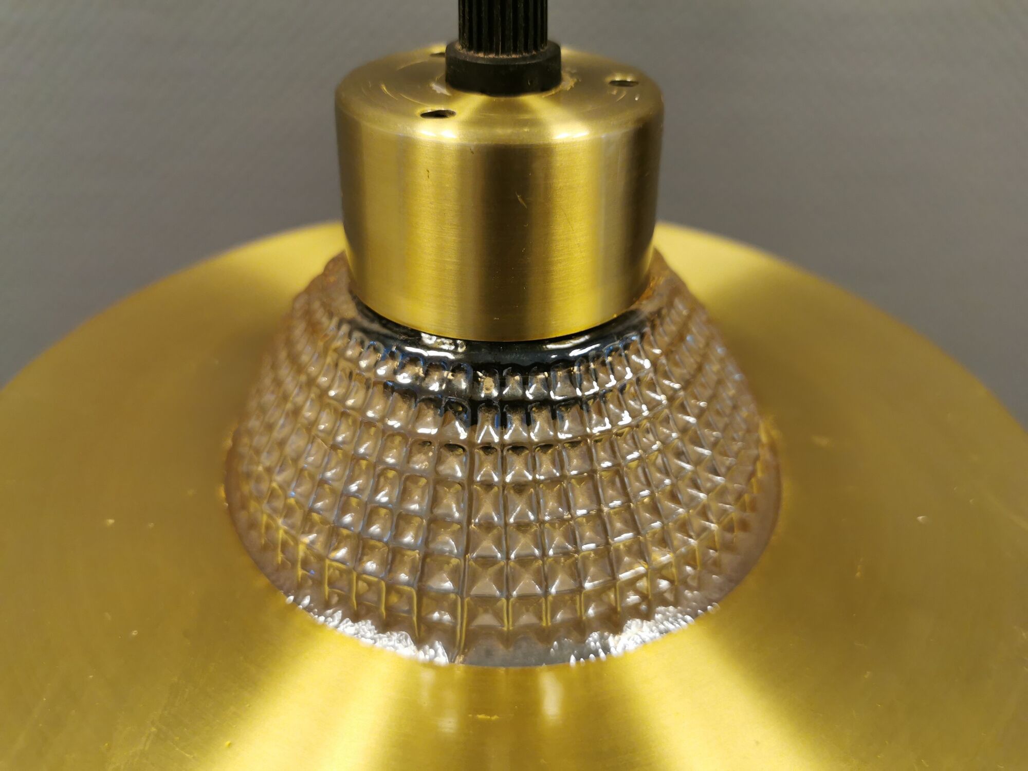 Danish hanging lamp made of glass, metal and with colored prisms