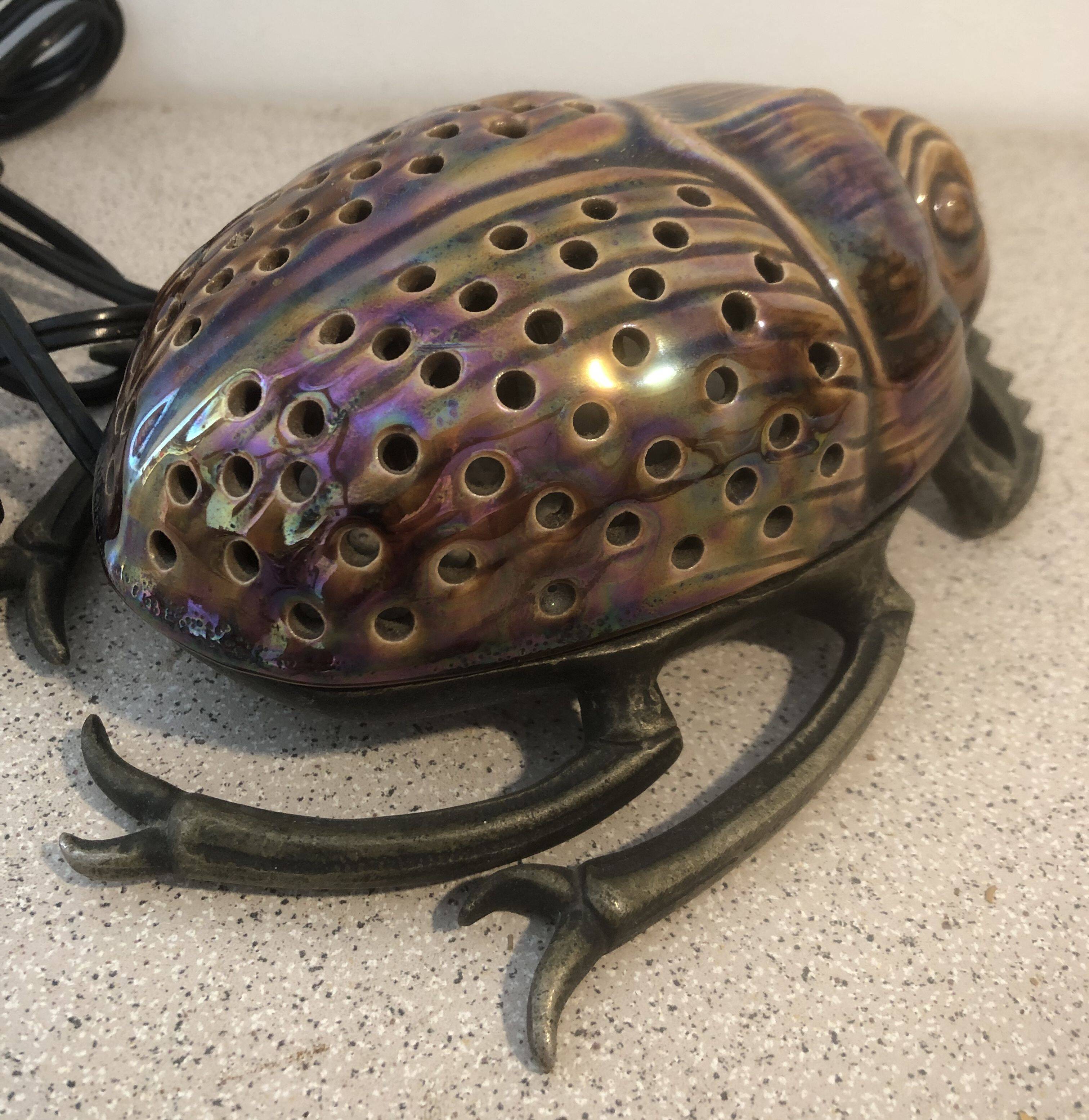 Zoomorphic scarab lamp in glazed ceramic
