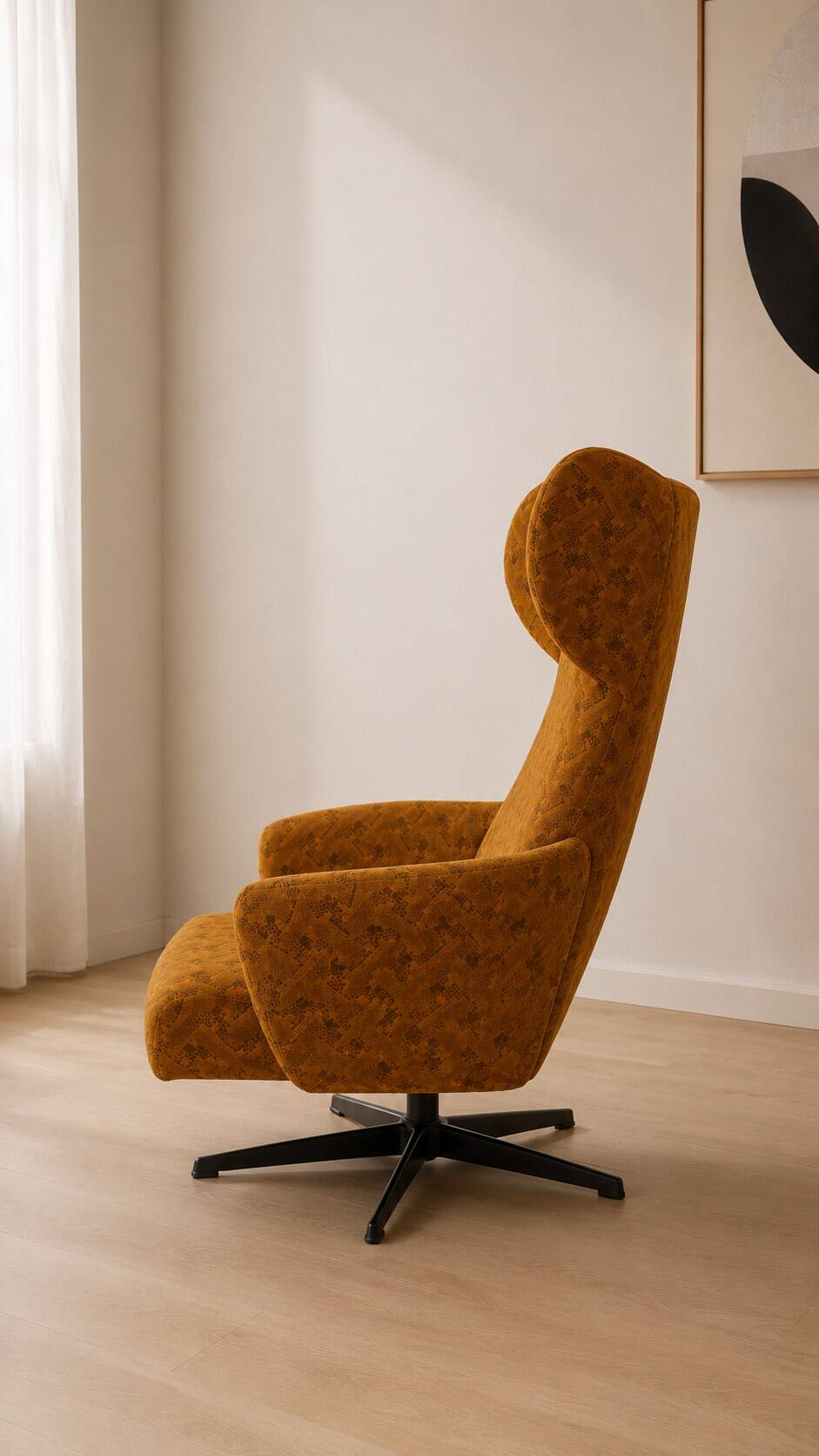 Vintage Czechoslovak Wingback Swivel Lounge Armchair