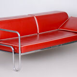 Fully restored red bauhaus sofa, high-quality leather, tubular chrome, 1930s