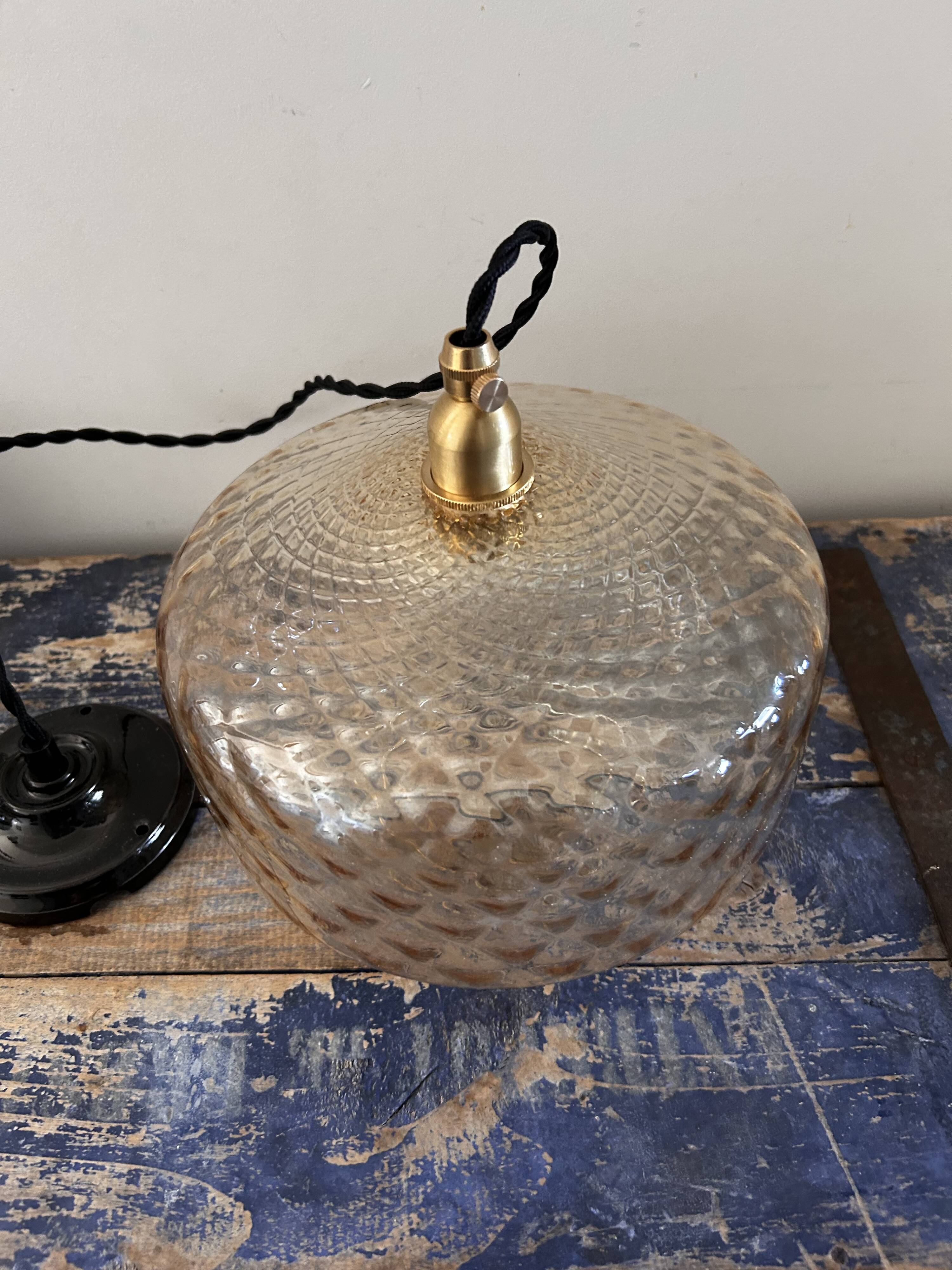 Vintage amber glass pendant light