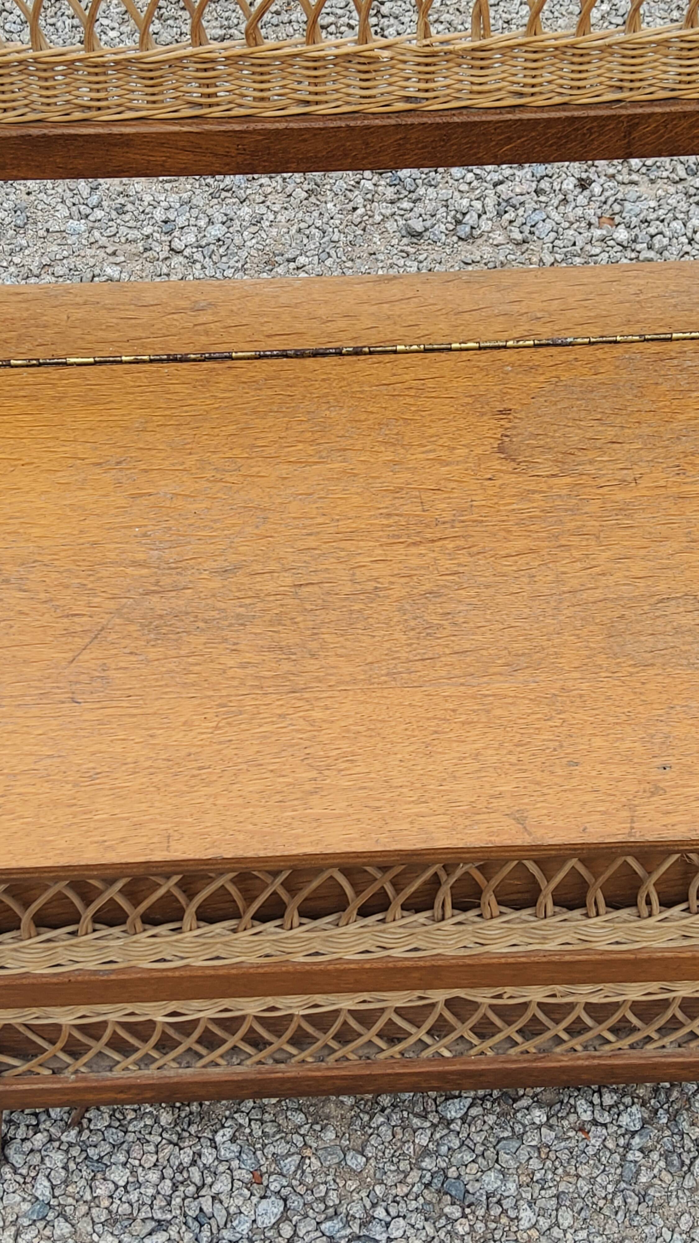 Vintage chest bench from the 50s in oak and rattan