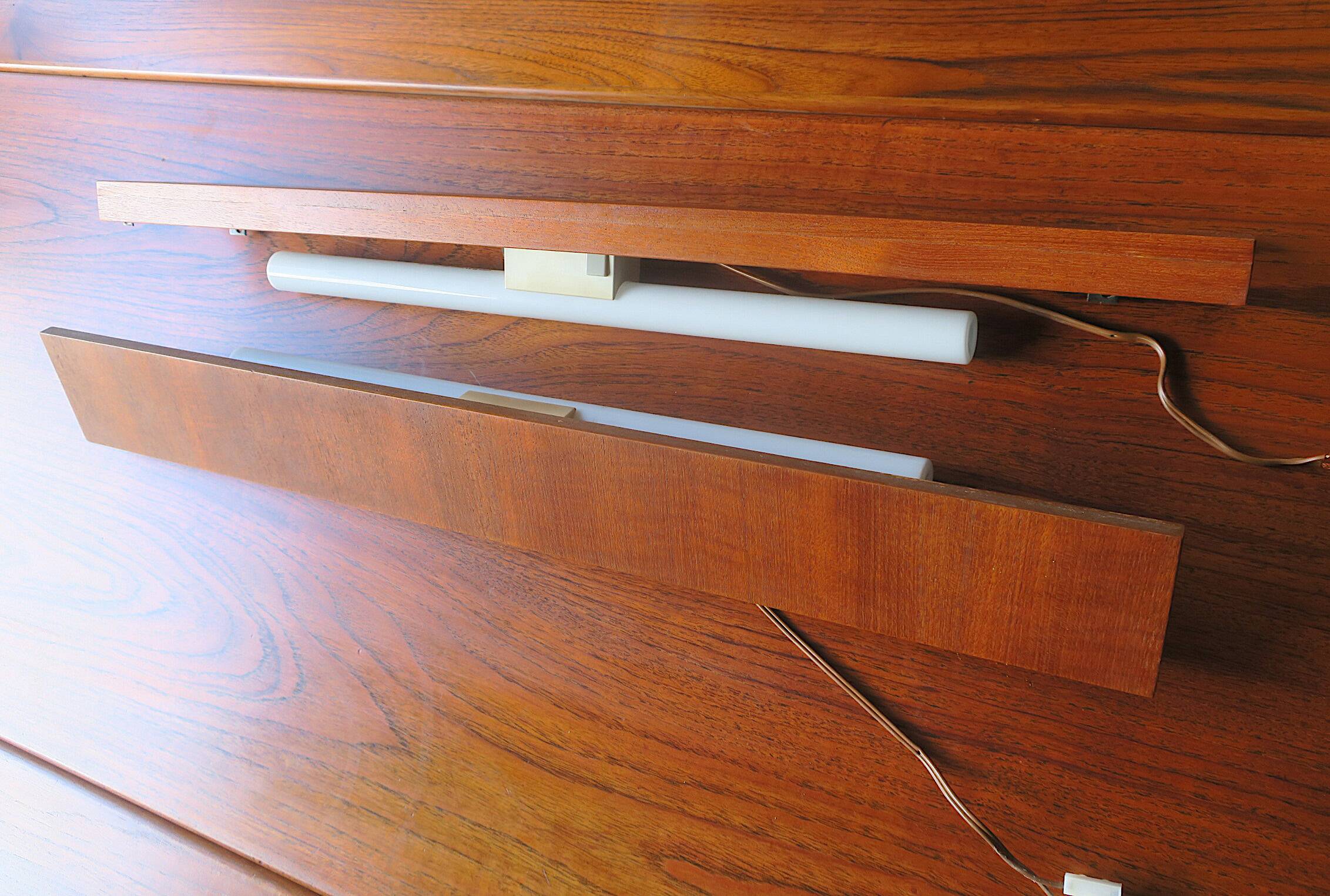 Pair of Danish teak shelves with wall lights, 1960s