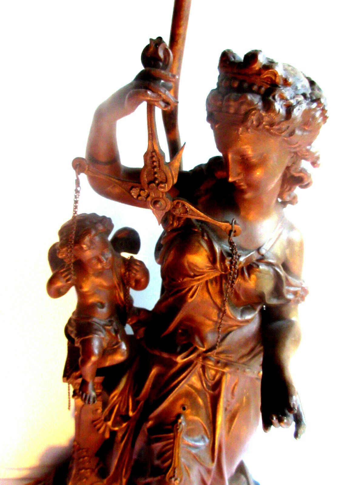Lamp foot, metal sculpture statue: Woman and angelot "Lightness", Napoleon III