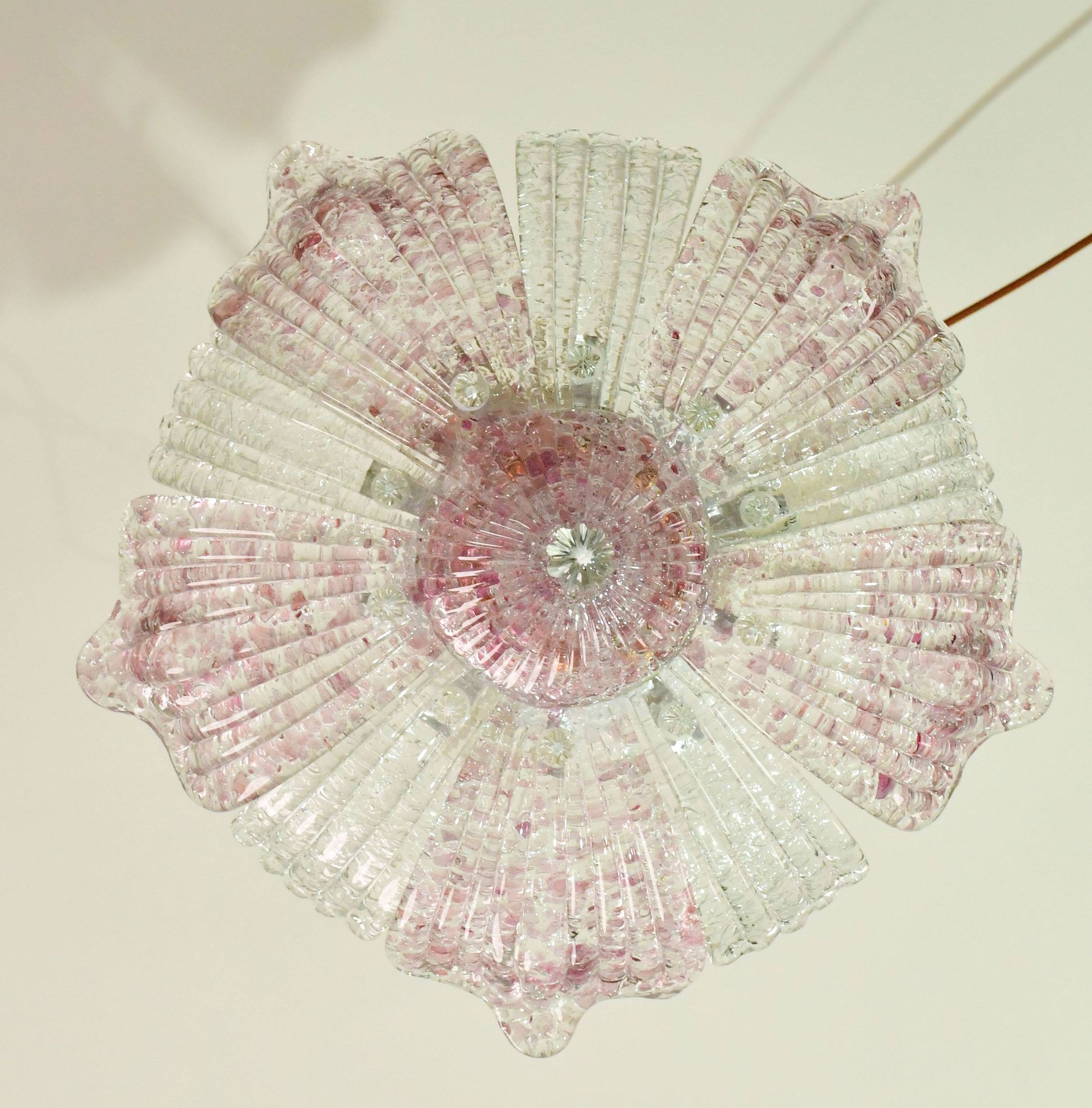Plafonnier vintage en verre de Murano rose