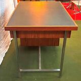 Teak veneer desk with chromed metal frame, from the 70s.