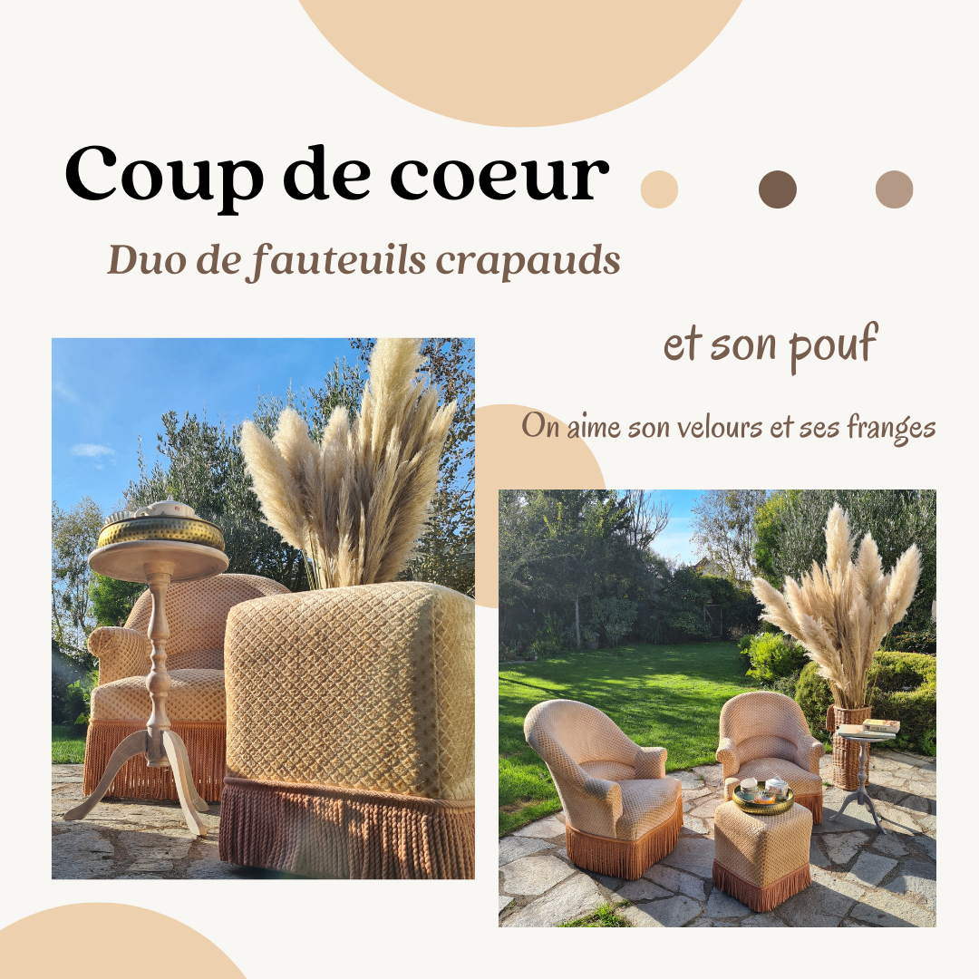 Pair of toad chairs and 1 ottoman