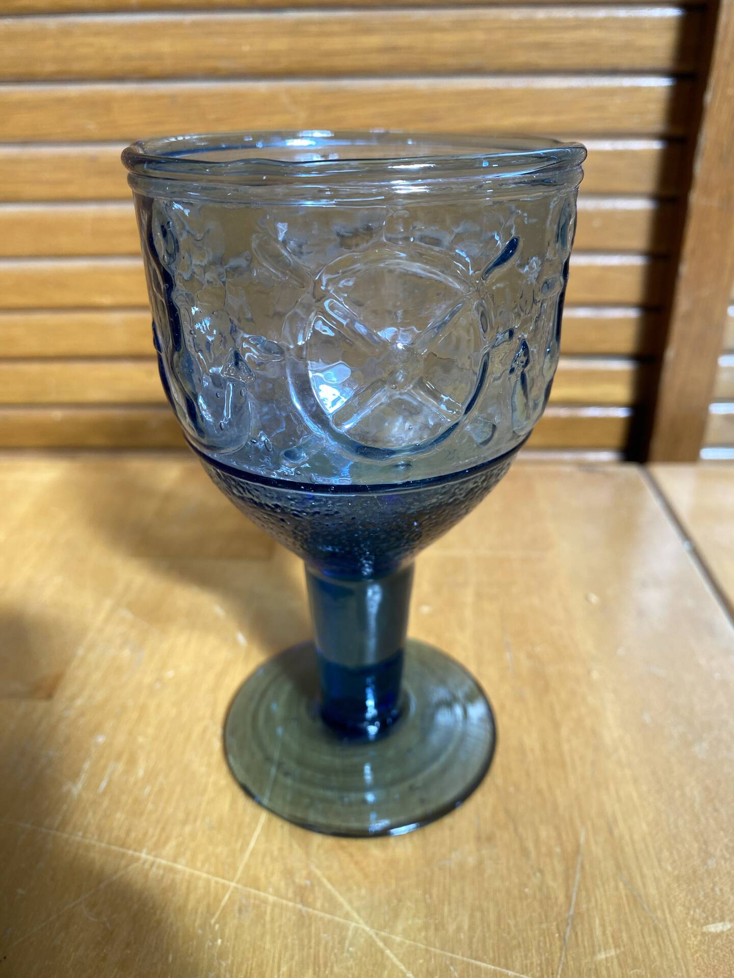 Set of 4 Stemmed Glasses Moulded Blue Marine Decor 1960s Vintage