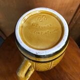 Ancien service pichet & 5 chopes céramique décor vigne raisin jaune vert vintage