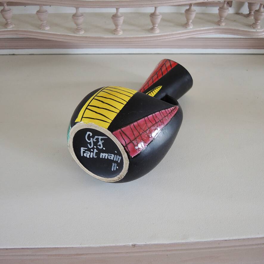 Antique Black Ceramic Vase Signed Gabriel Fourmaintraux