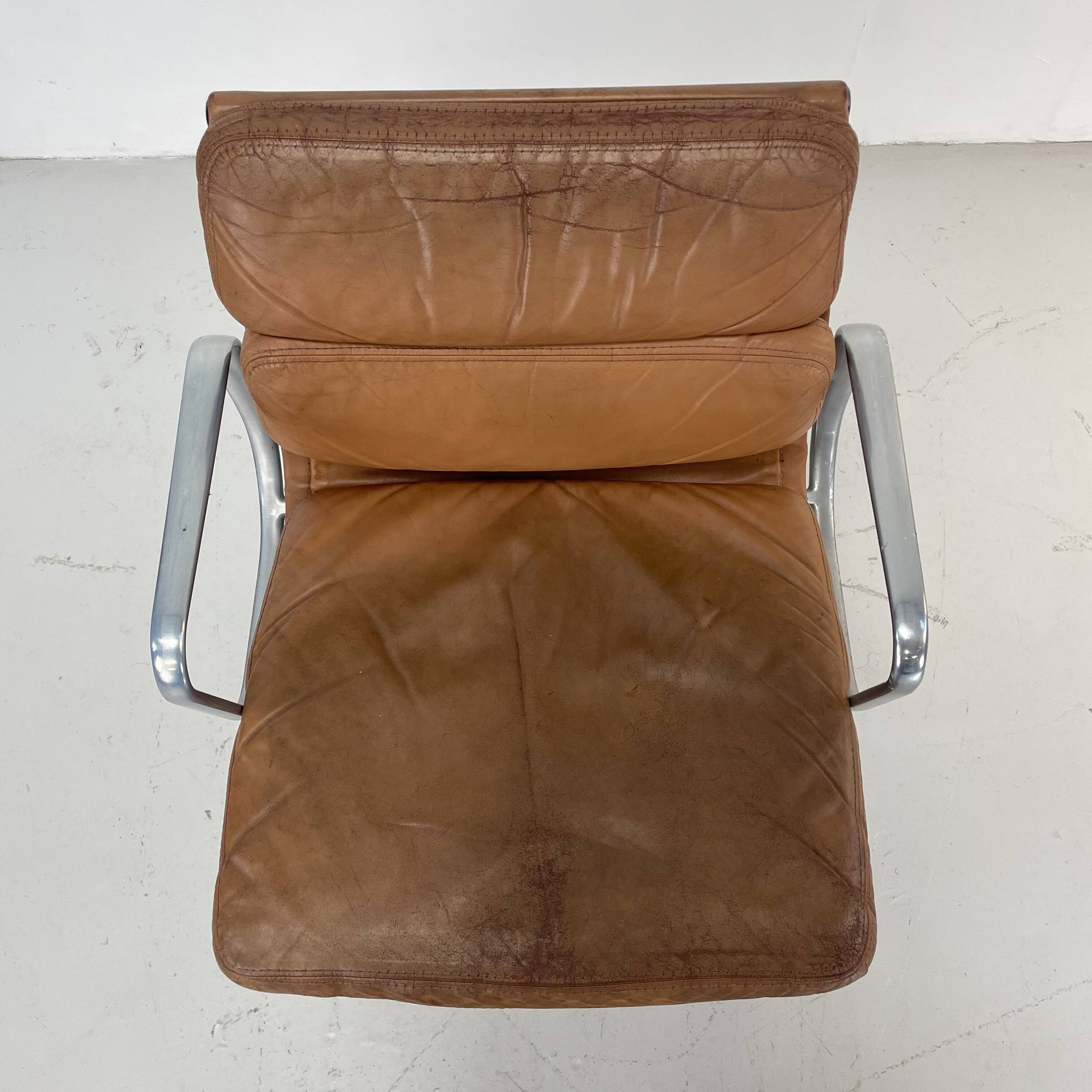 Eames Herman Miller tan / camel leather Soft Pad Group chair