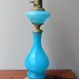 Pied de lampe opalin bleu et bronze