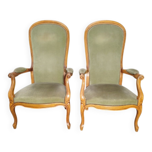 Paire de fauteuils Voltaire - velours vert
