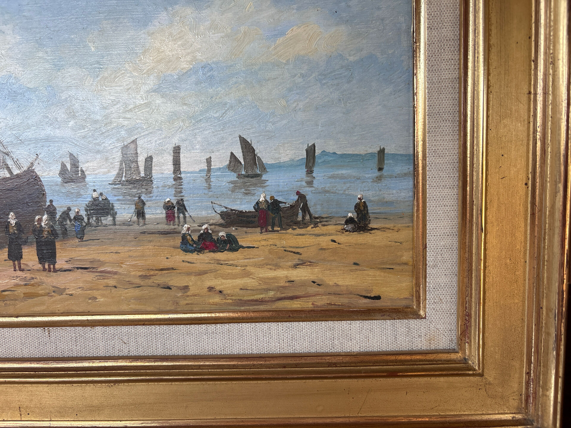 Painting signed Gérard Roux known as "Rouxe" – Scene of a Normandy beach
