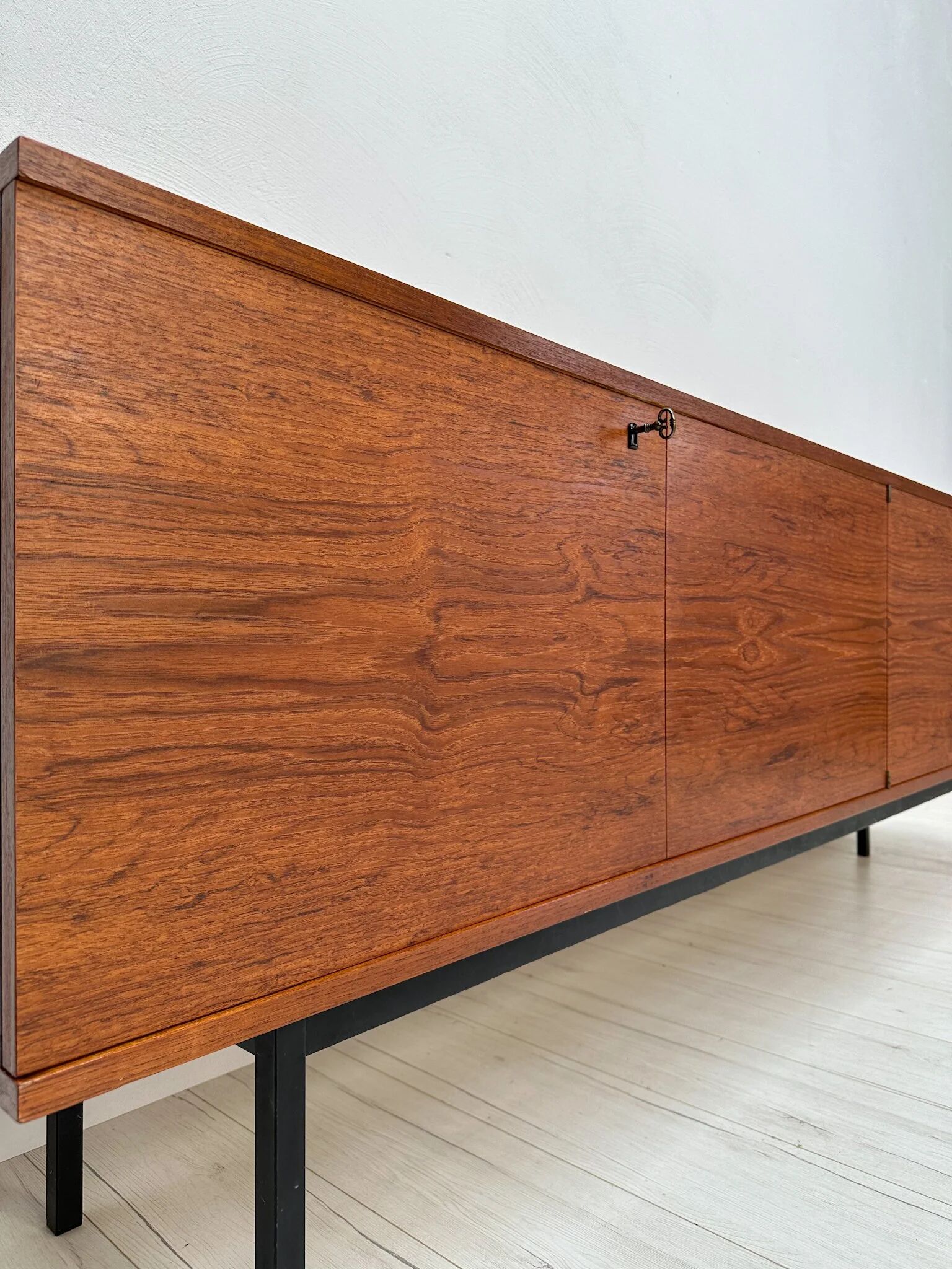1960s Large Vintage Minimalistic Teak Sideboard with Metal Legs