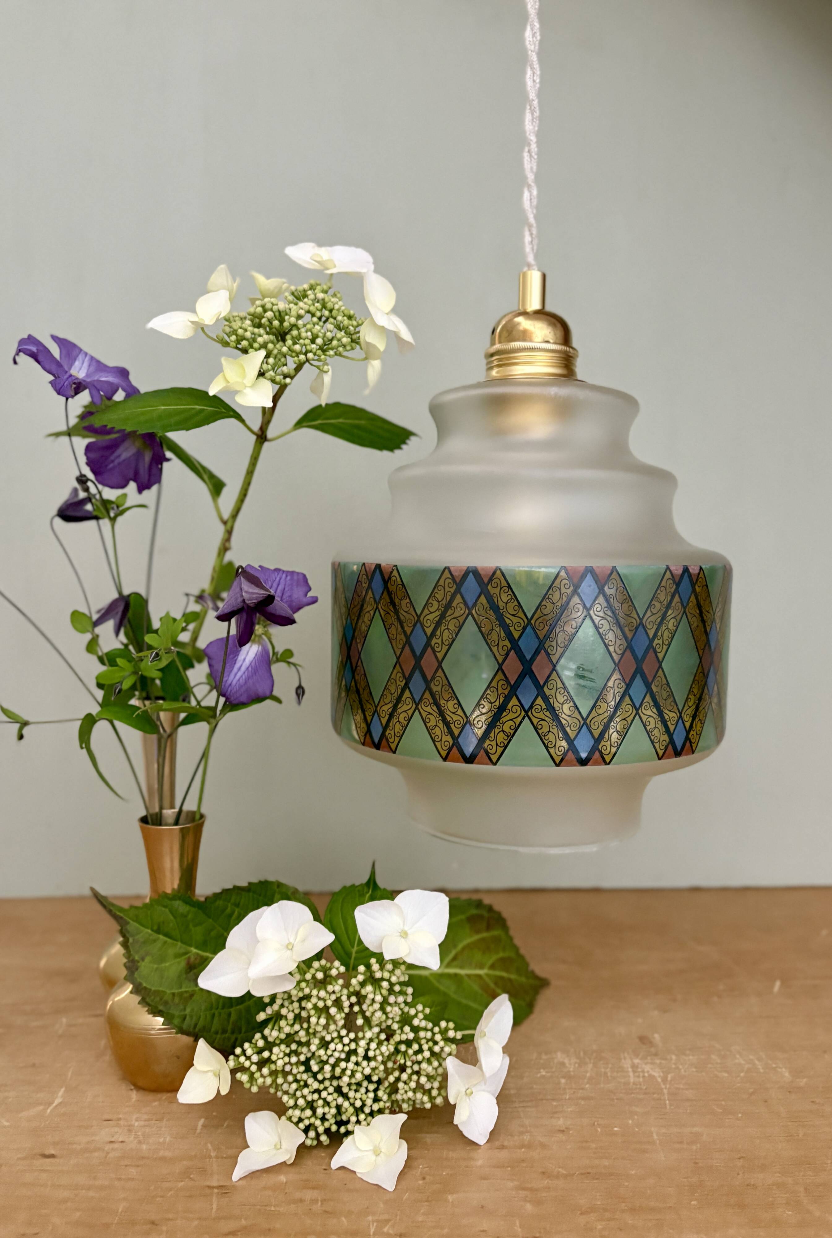 Vintage stained glass globe pendant light