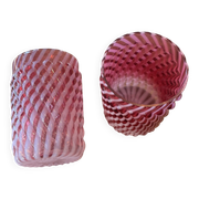 Two Northwood glasses from the 1930s in opalescent pink glass.