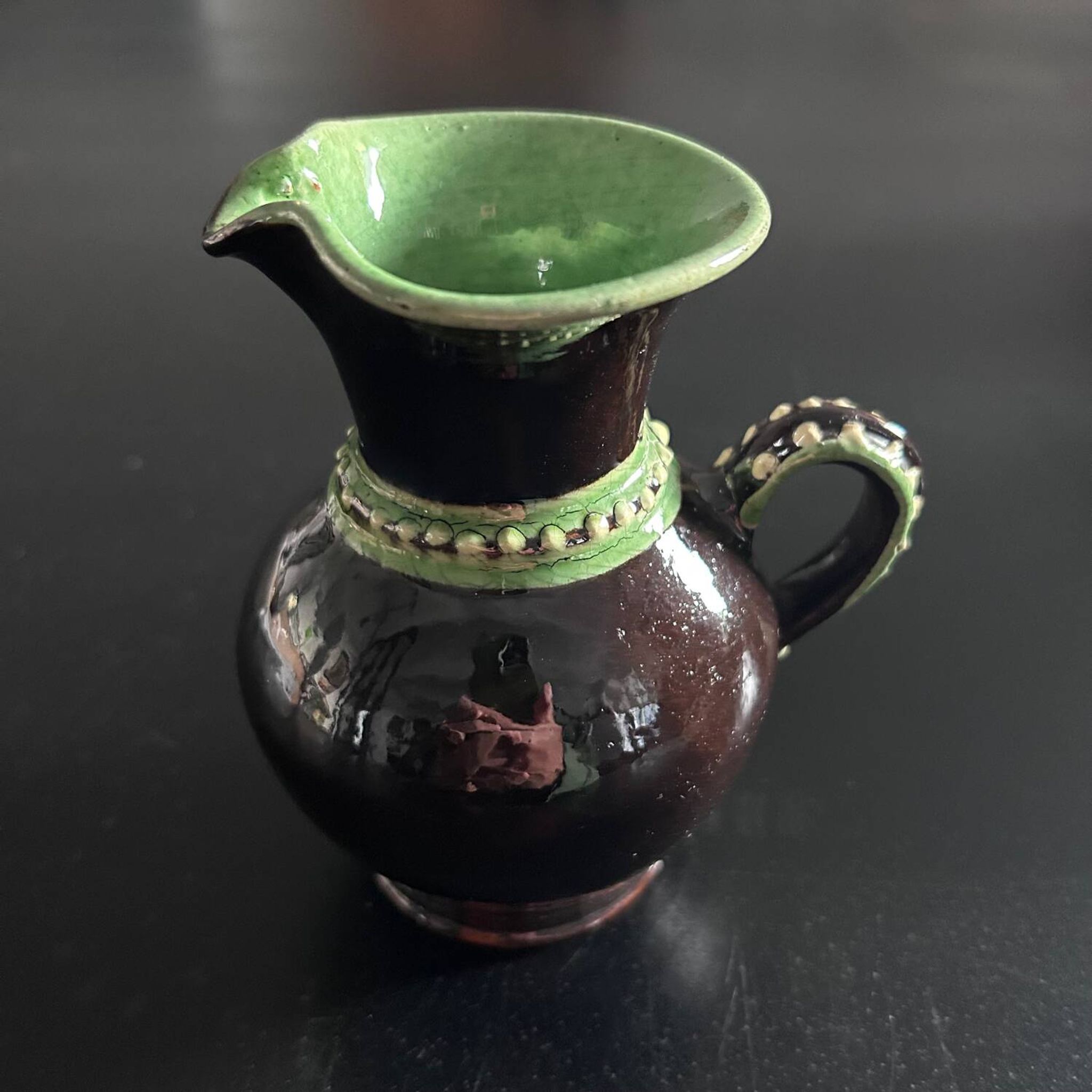 Small brown and celadon pearl pitcher