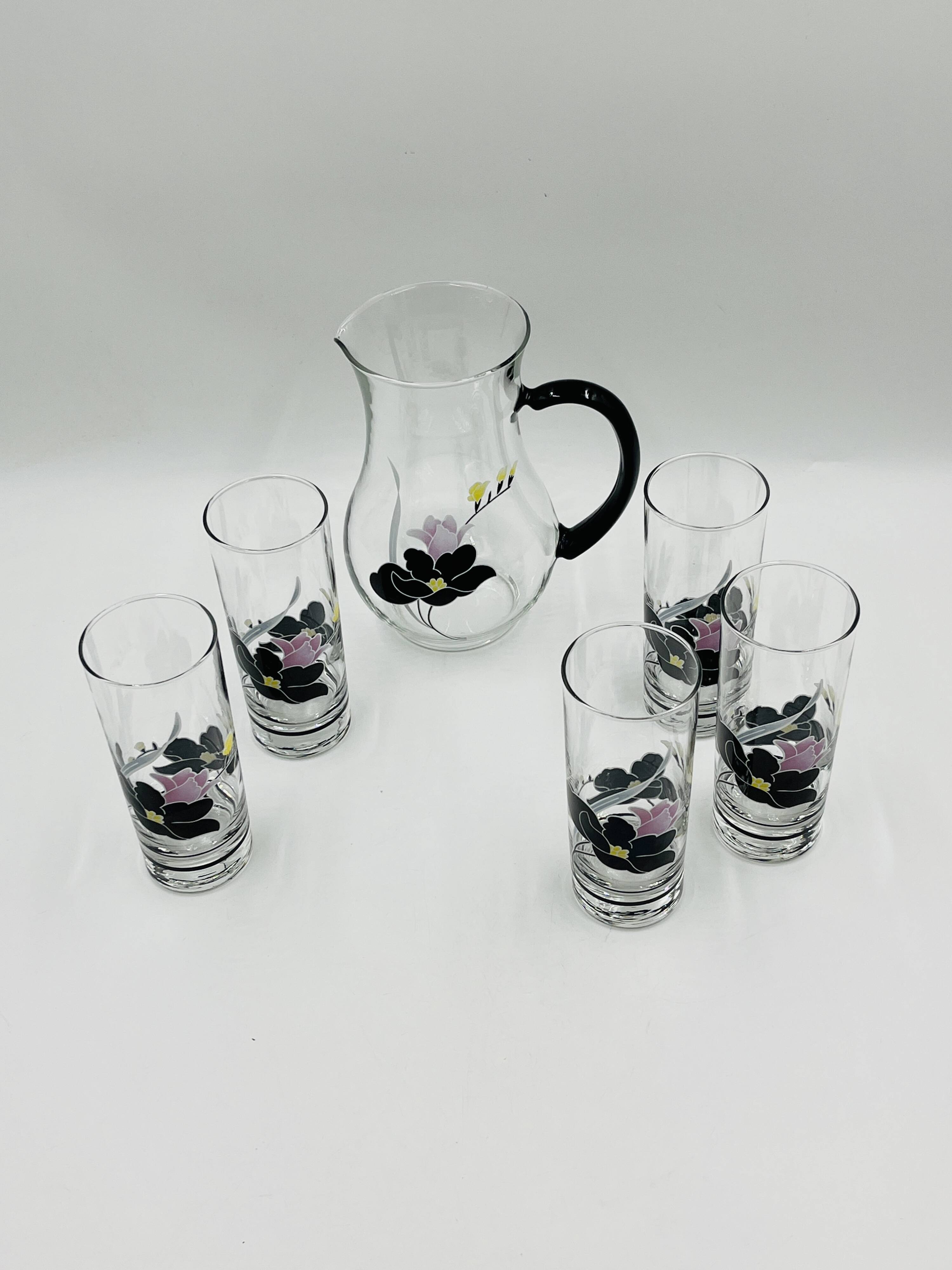 Service carafe glasses vintage floral decor