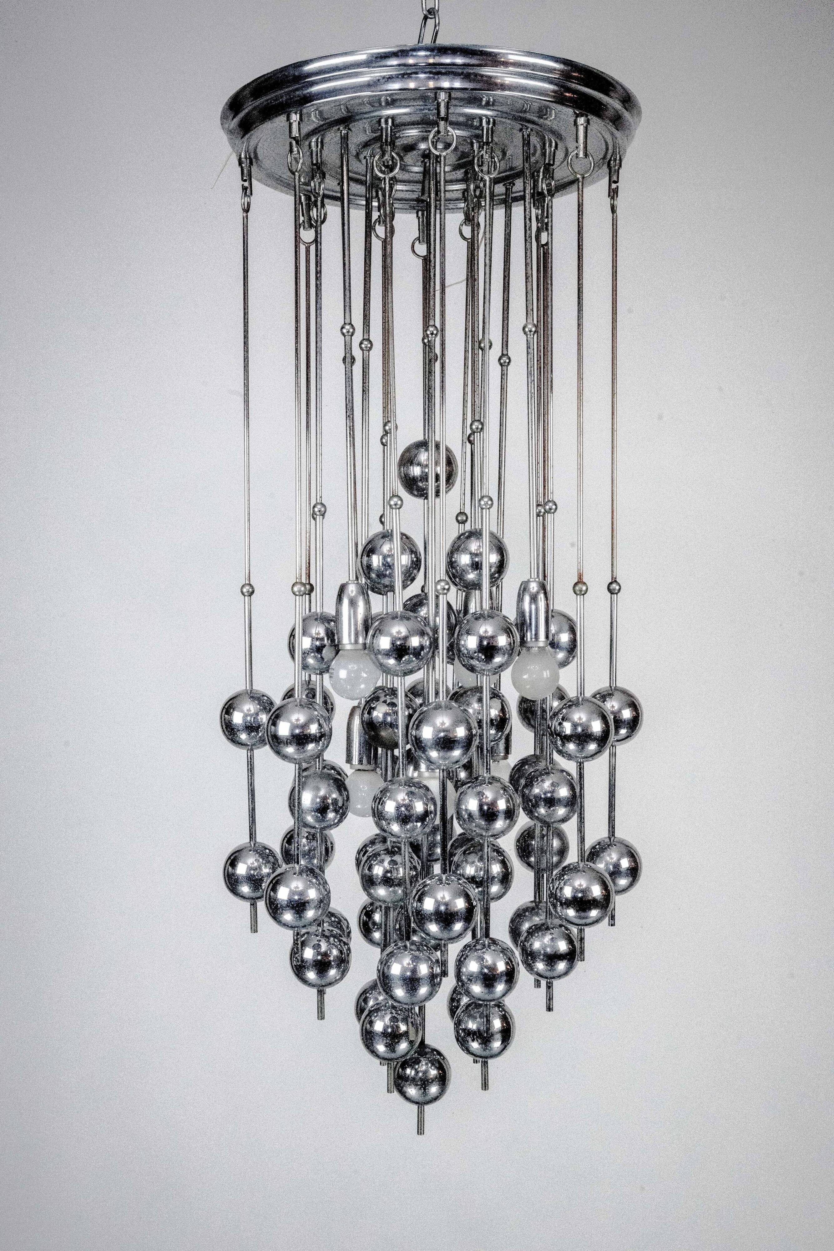 Italian Chrome Chandelier with Spherical Elements, 1970s