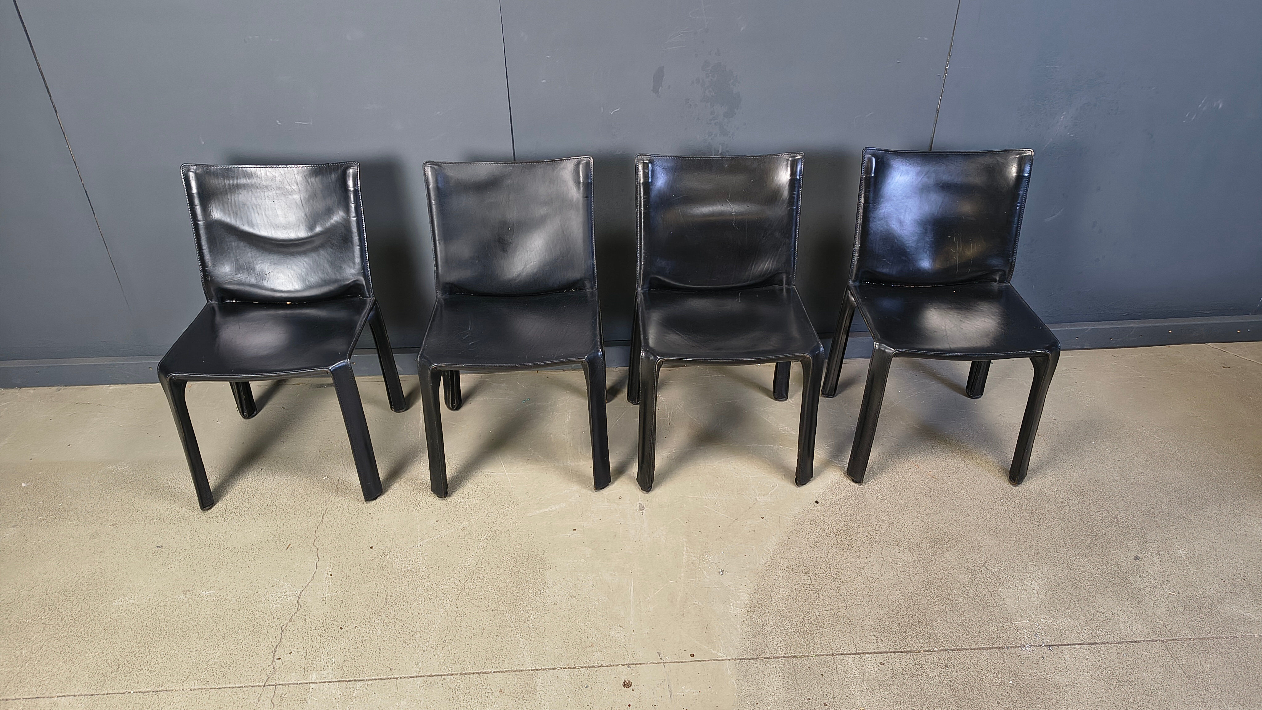 Black leather Mario Bellini Cab dining chairs Italy, 1970s - set of 4