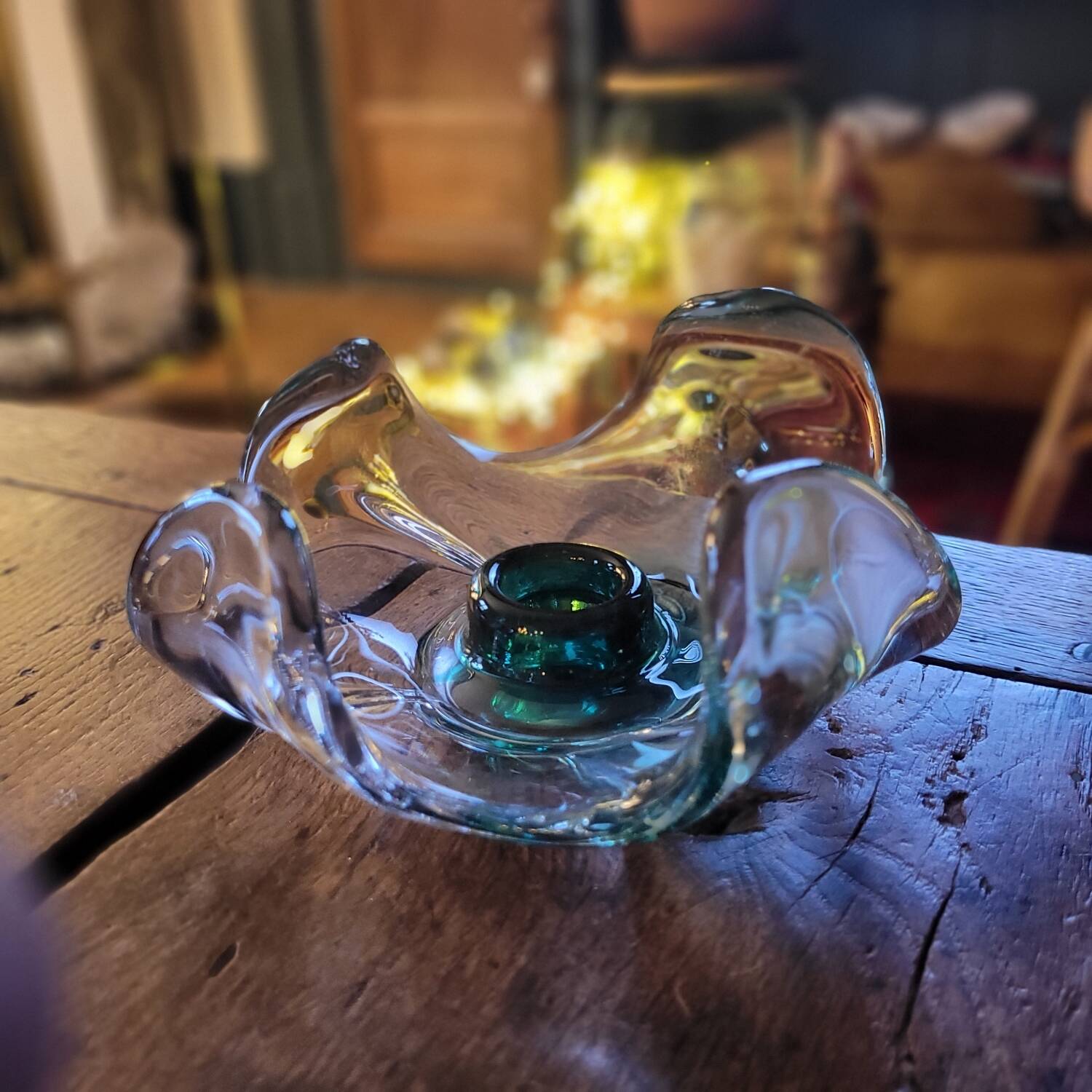 Bougeoir organique en verre soufflé vert,  fin XXᵉ siècle