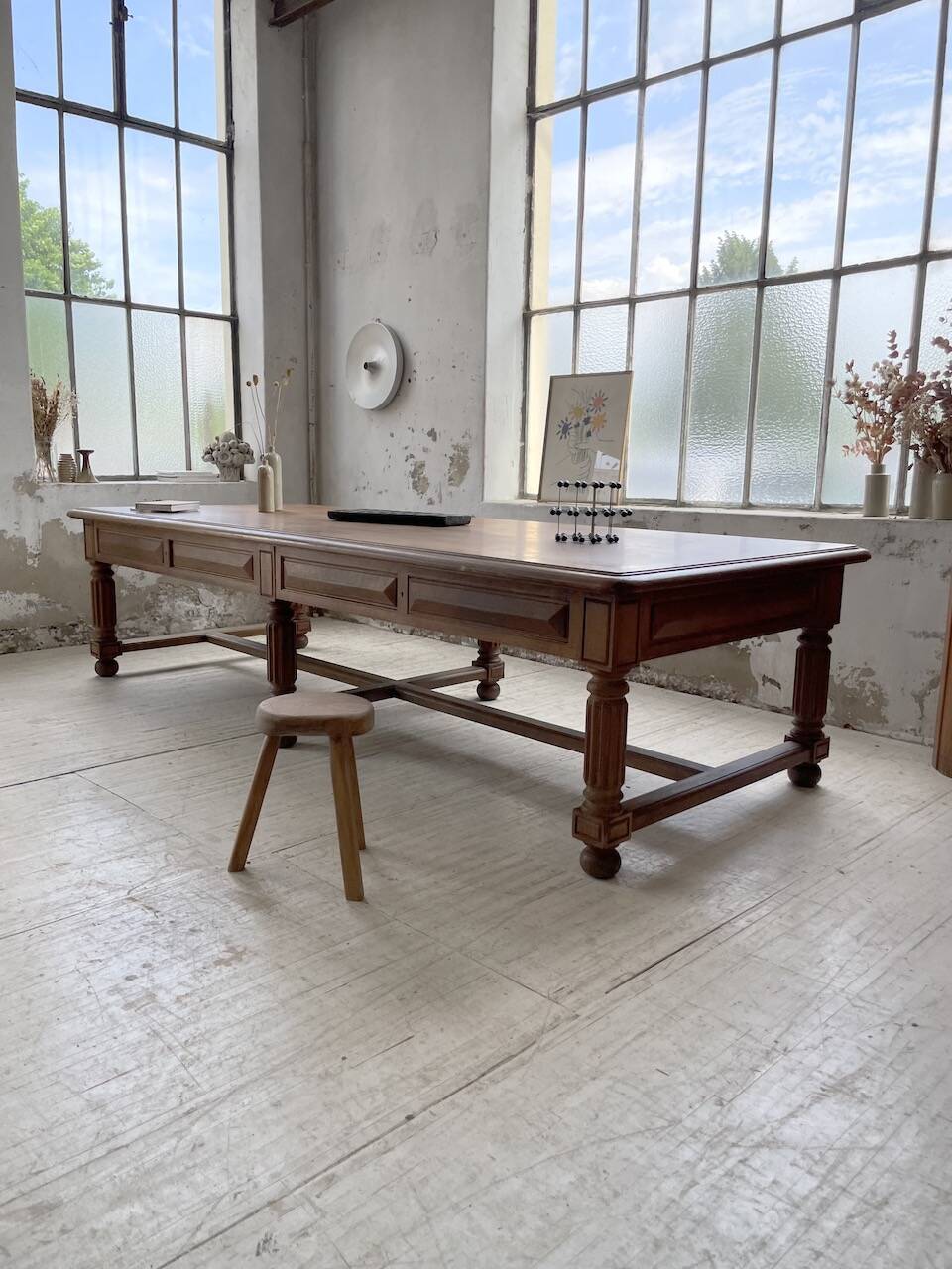Solid walnut farmhouse castle table 1900 XXL