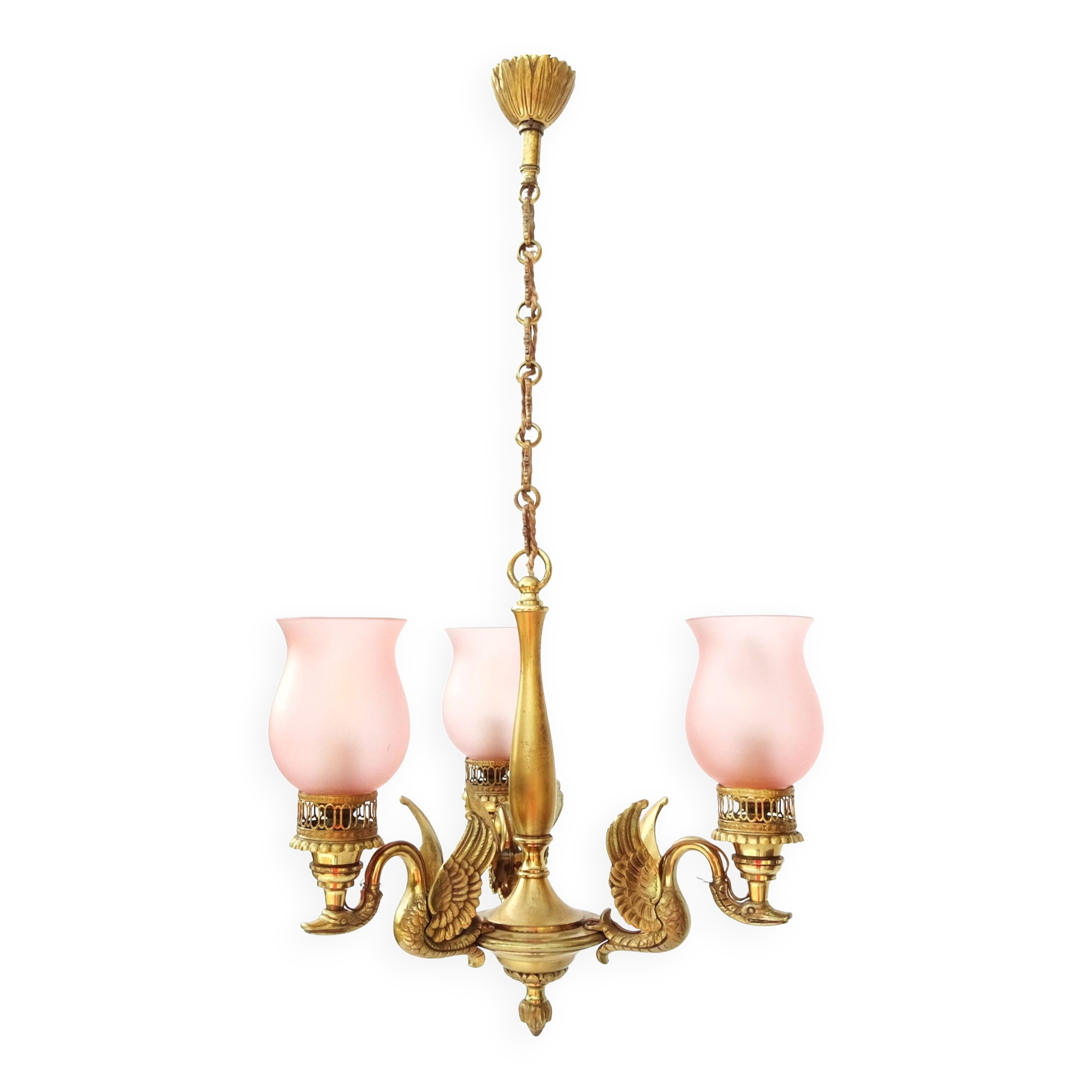 3-branched chandelier in gilded bronze.