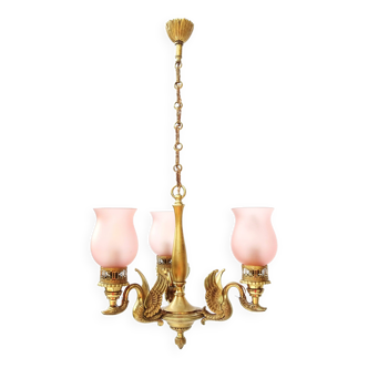 3-branched chandelier in gilded bronze.