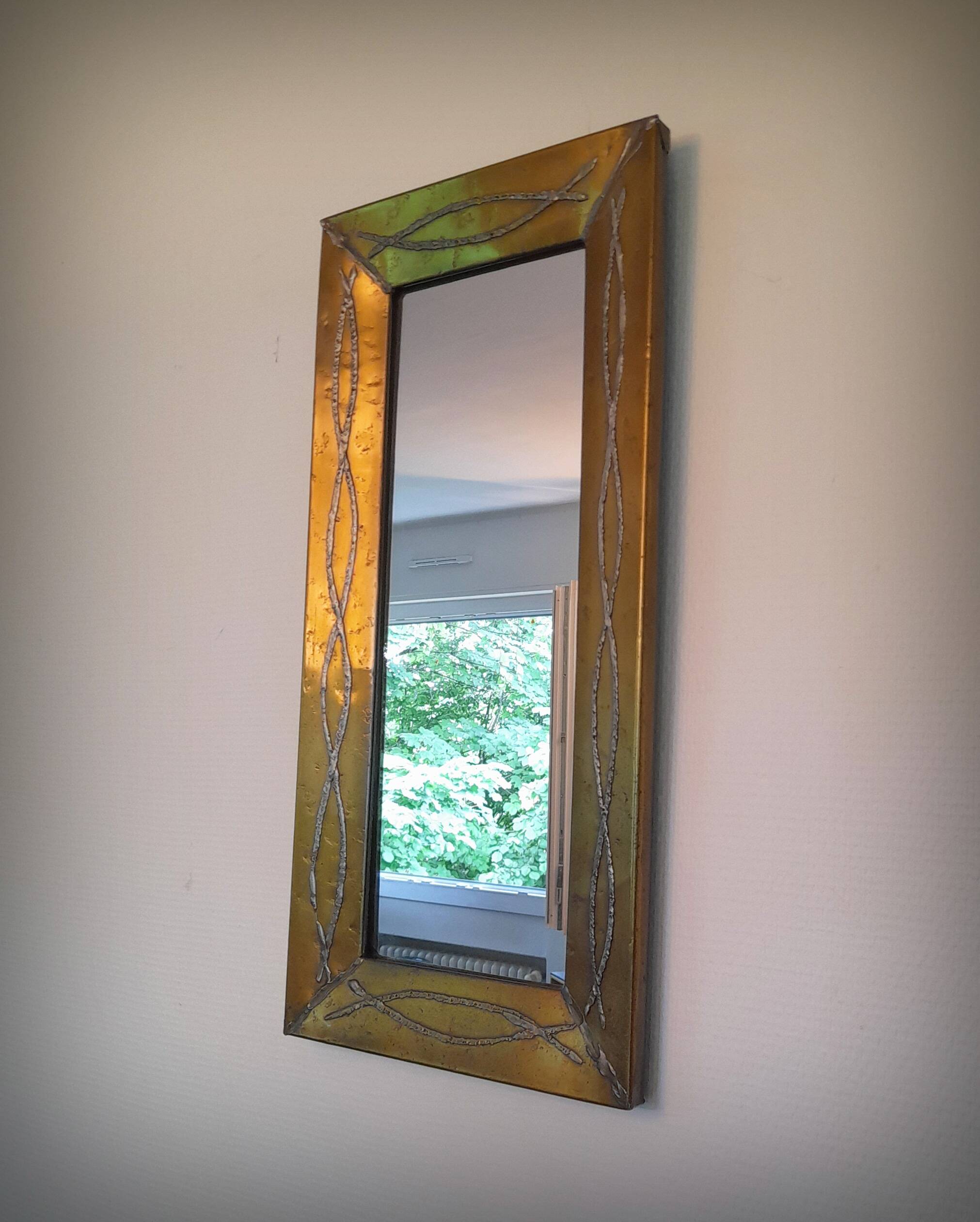 Brutalist brass mirror by Jean Goardere, France, 1970s