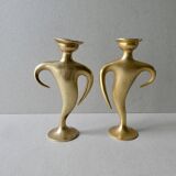 Pair of gold metal character candlesticks Artichoke France