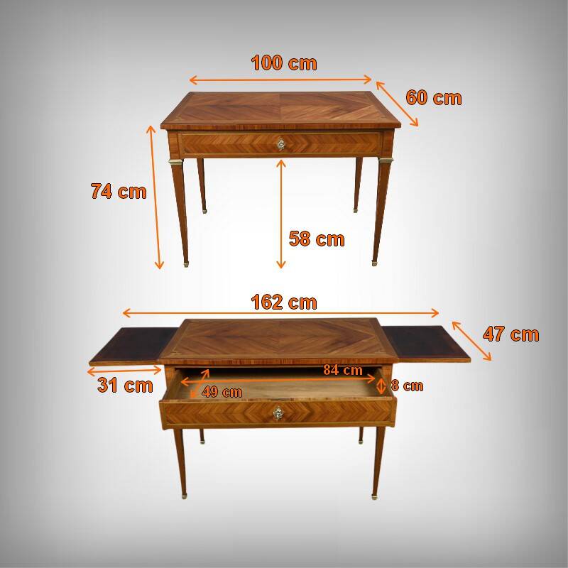 Small desk table in rosewood and rosewood marquetry, Louis XVI style – early 20th century.